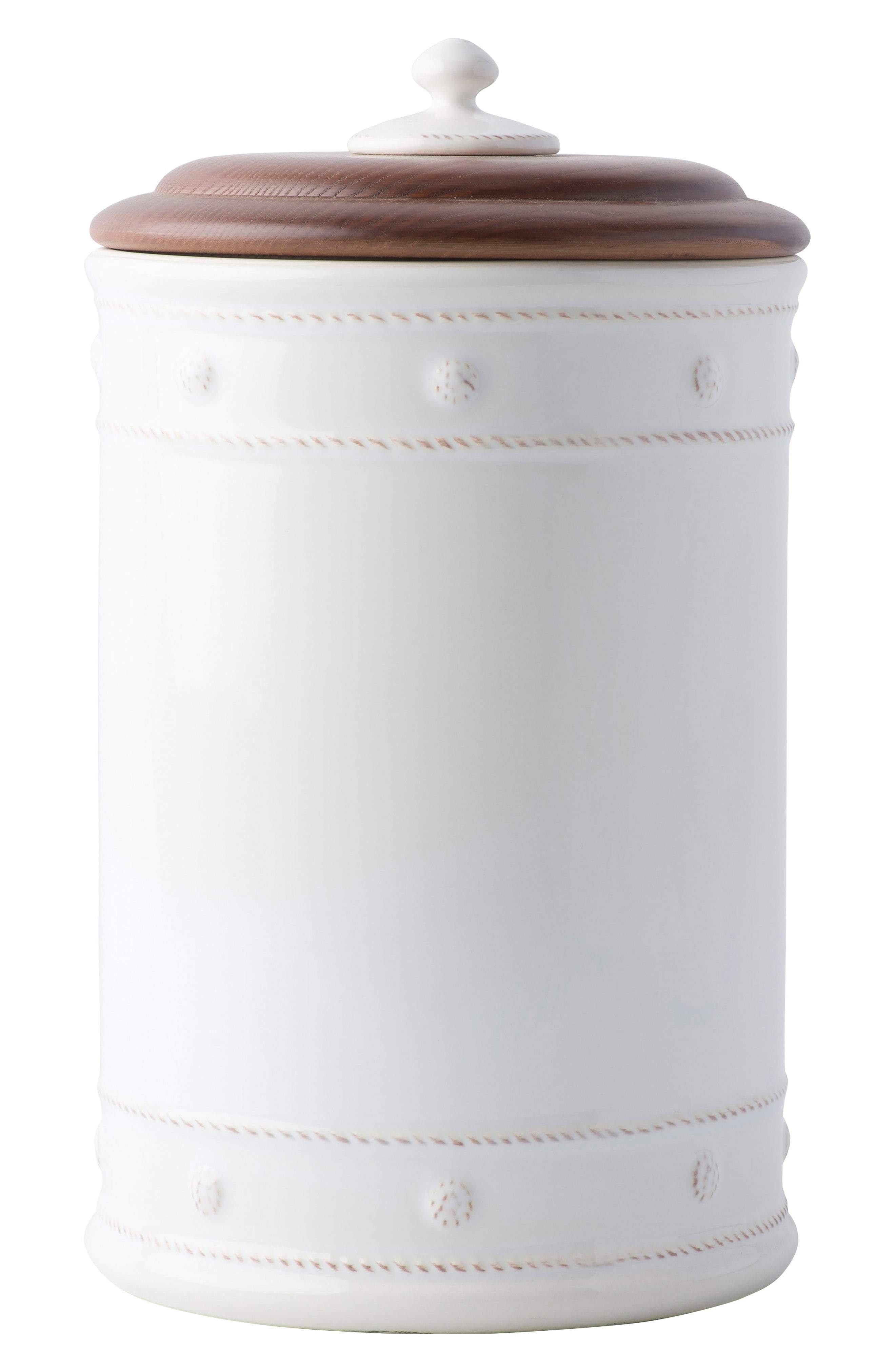 Whitewash Canister with Wooden Lid X601