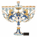Hand Painted Blue & Ivory Lion Menorah Candelabra O915651