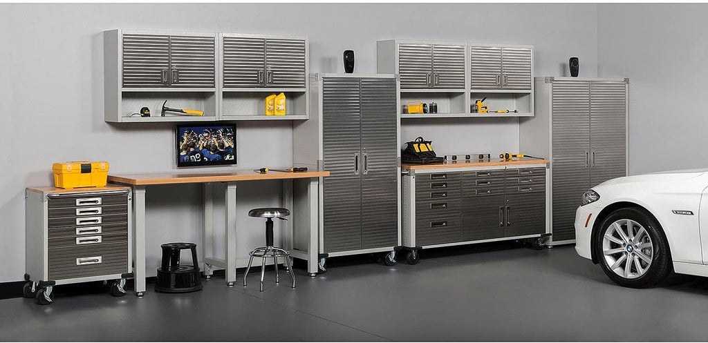 72 W x 20 D x 37.5 H Granite Grey Rolling Cabinet Workbench B960