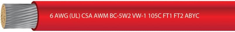 6 AWG Marine Grade Tinned Copper Boat Battery Cable 600 Volts Red 25 Feet Pack of 2 N17724