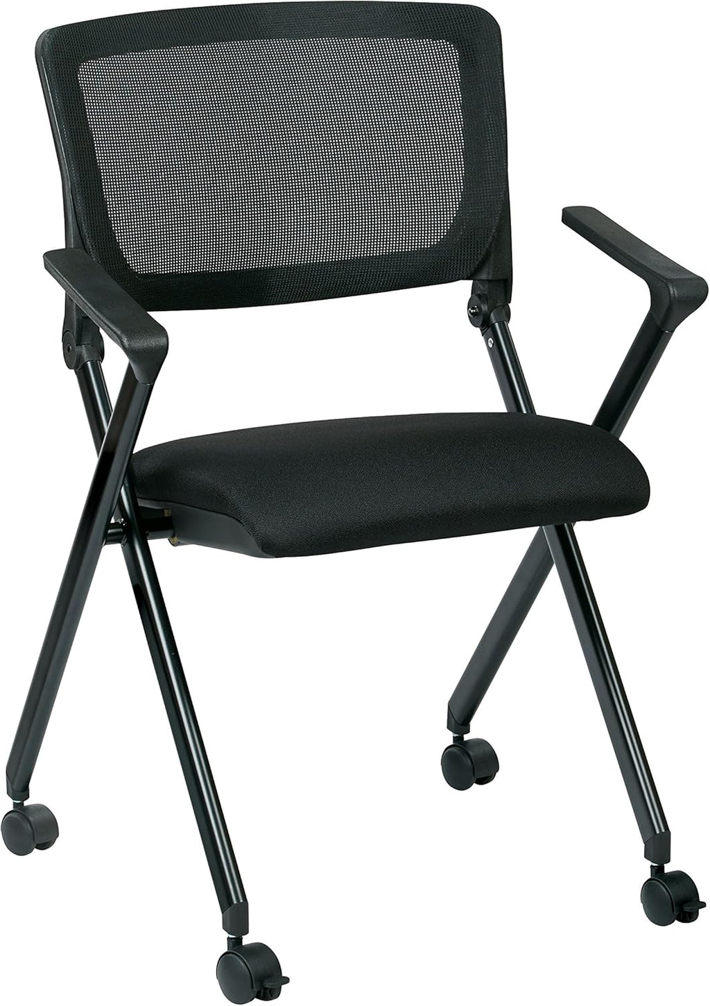 Black Mesh Back Folding Nesting Chair with Padded Fabric Seat and Casters, 2-Pack T734853