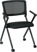 Black Mesh Back Folding Nesting Chair with Padded Fabric Seat and Casters, 2-Pack T734853