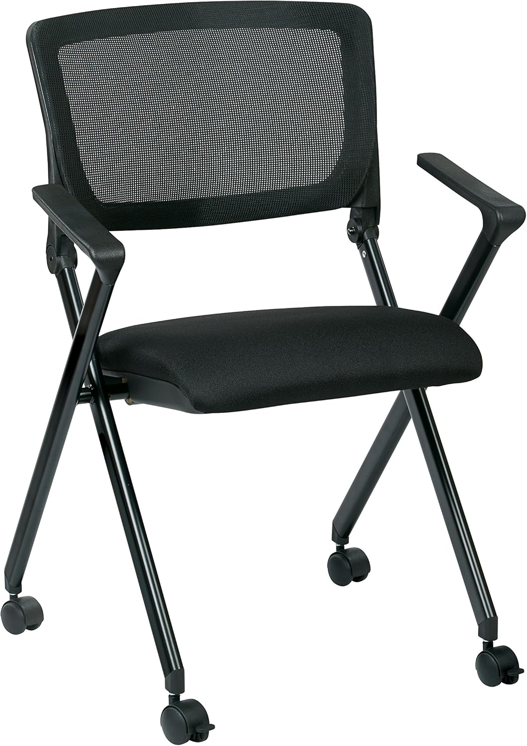 Black Mesh Back Folding Nesting Chair with Padded Fabric Seat and Casters, 2-Pack T734853