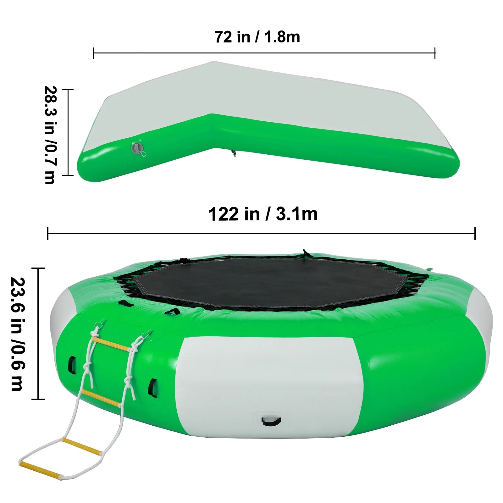 Inflatable Water Trampoline 10ft with Yellow Slide and 4-Step Ladder B37387