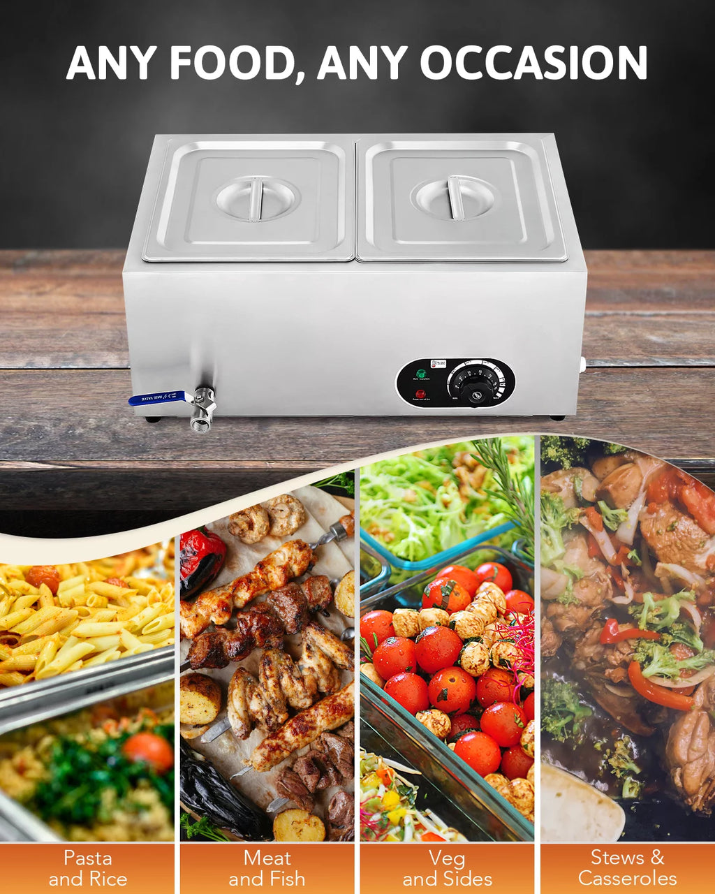 Commercial 2 Pan Bain Marie Food Warmer 1200W 20 Quart Electric Buffet Warmer P338533