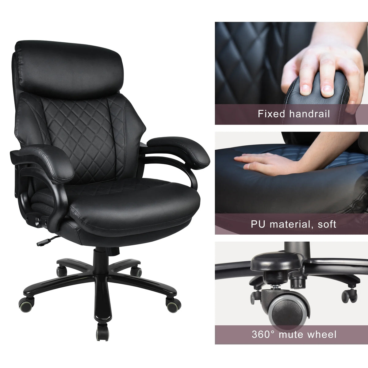 Heavy Duty High Back Ergonomic Leather Office Chair, Black F95383