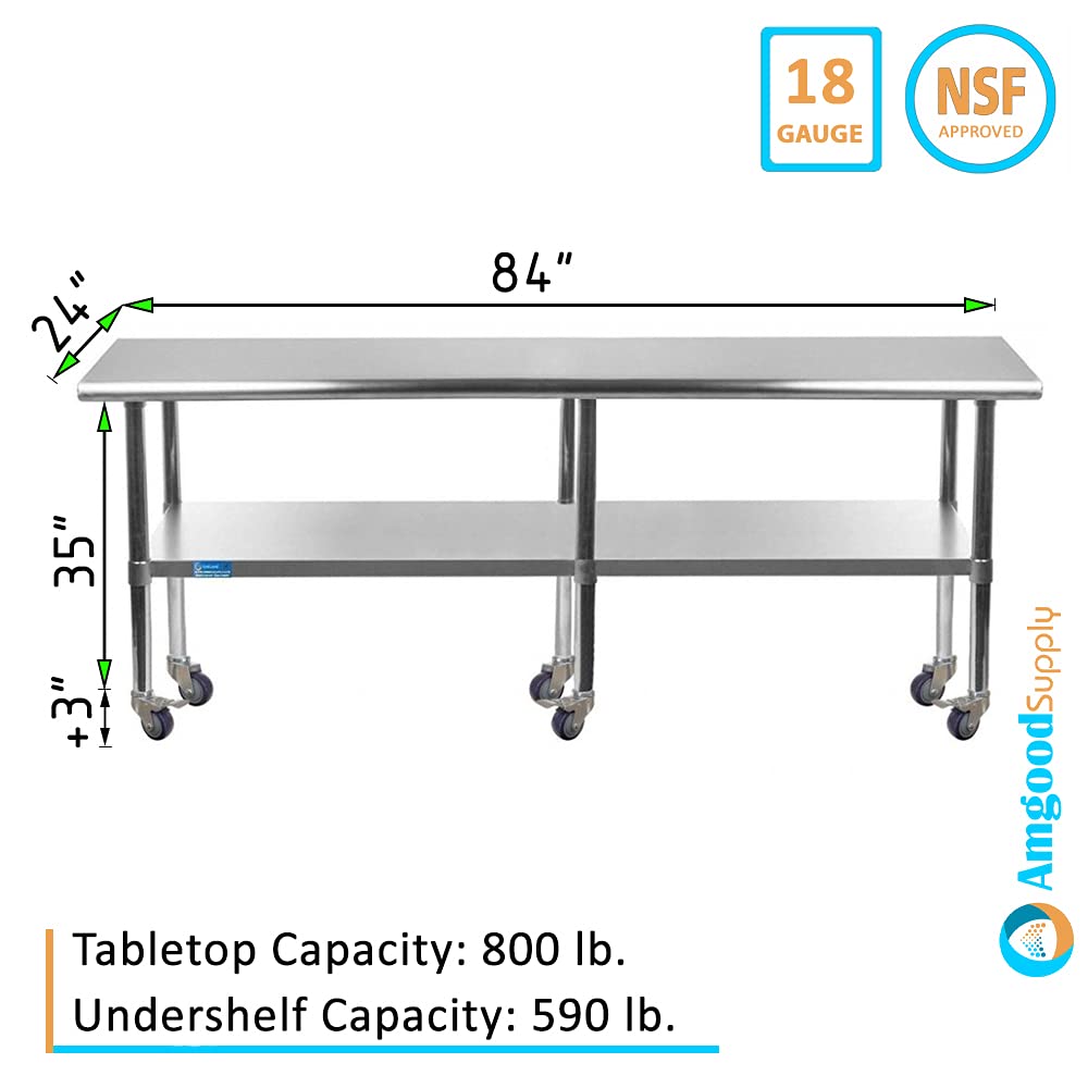 24 x 84 Stainless Steel Work Table with Casters T48237