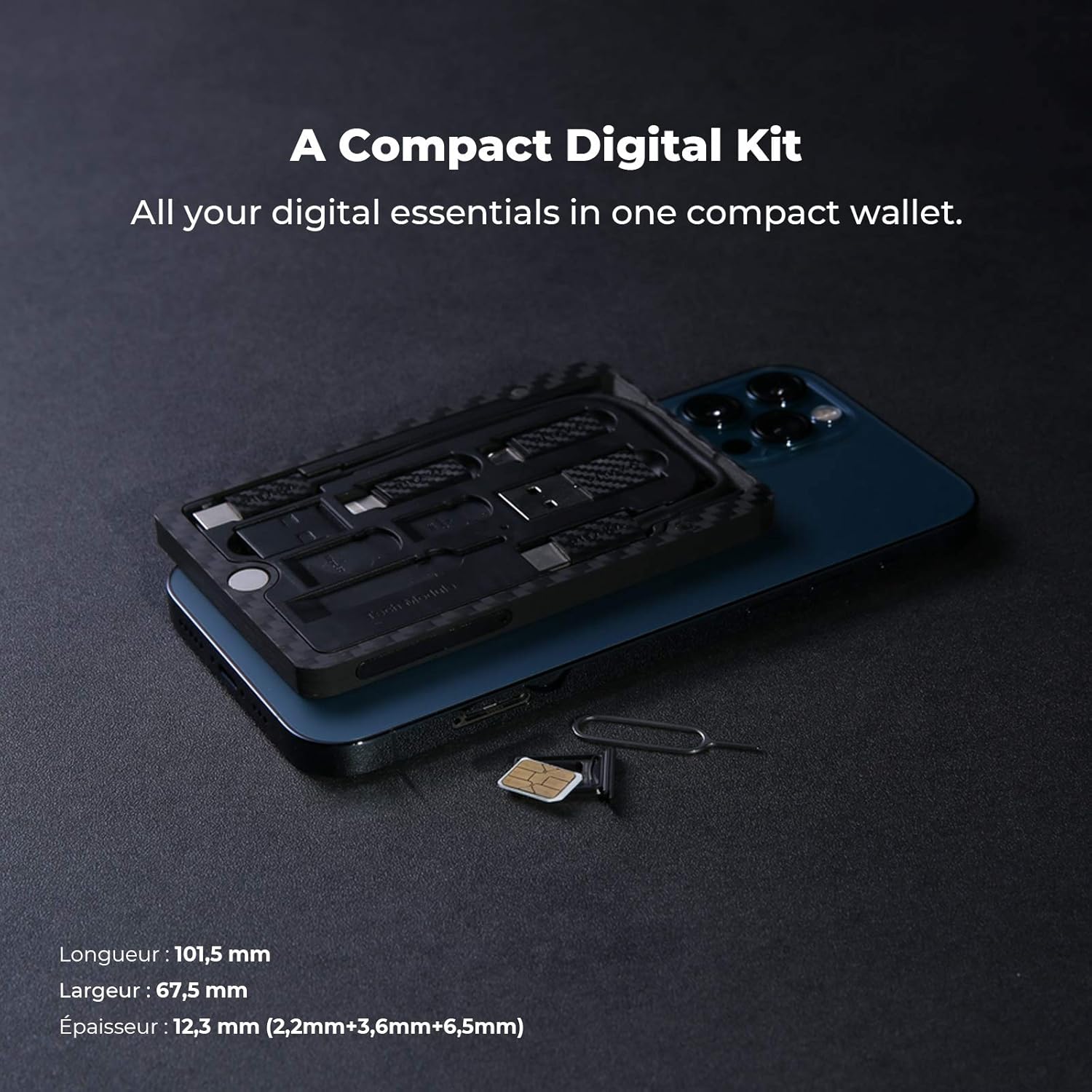 Carbon Fiber Modular Portable Electronic Tool Kit with Type-C Cable Adapters and SD Card Reader X68777