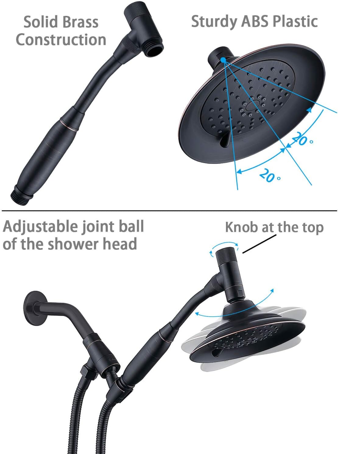 Bronze Double Height Shower Head with Handheld Spray, Stainless Steel Flexible Hose, Pack of 2 Q316097