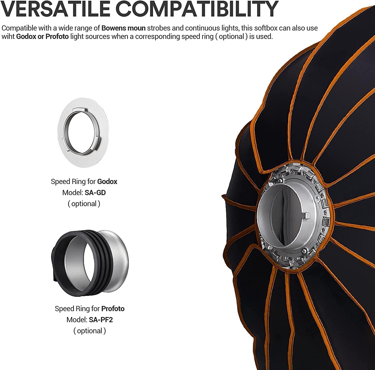 35.5 Inch Parabolic Softbox with Front & Inner Diffuser and Carrying Bag B52444