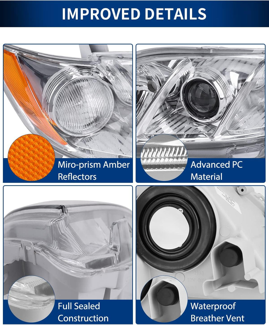 Chrome Housing Clear Lens Headlights Assembly W664