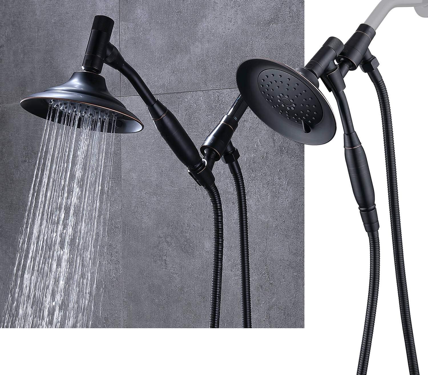 Bronze Double Height Shower Head with Handheld Spray, Stainless Steel Flexible Hose, Pack of 2 Q316097