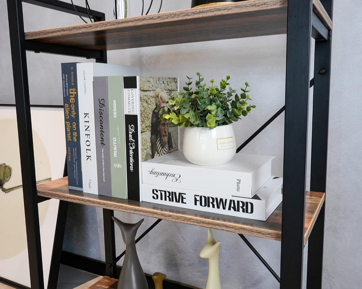 3 Tier Industrial Wood Bookshelf, Black/Brown B291252