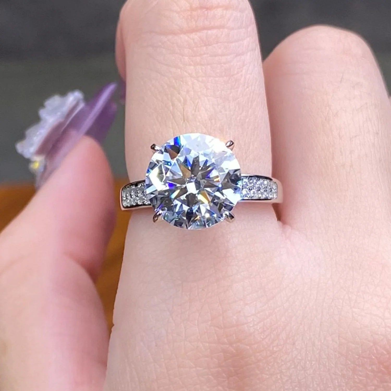 5ct Moissanite Diamond Rings 4-Prong 925 Sterling Silver Wedding Rings with Certificate Q550564