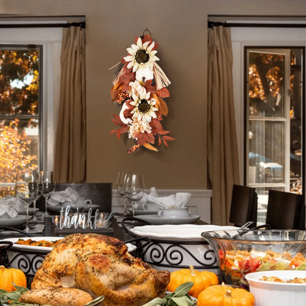 20 Inch Artificial Hanging Vine with Pumpkin Pine Cone Silk Flowers Fall Decor Q3928