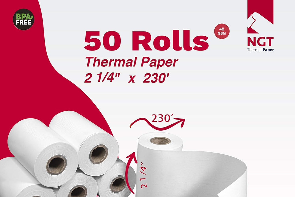 50 pcs 2 ¼-inch x 230’ Thermal Paper Rolls for POS I142