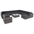 12 Piece Gray Poly Rattan Patio Sofa Conversation Set with Coffee Table and Ottoman D8042