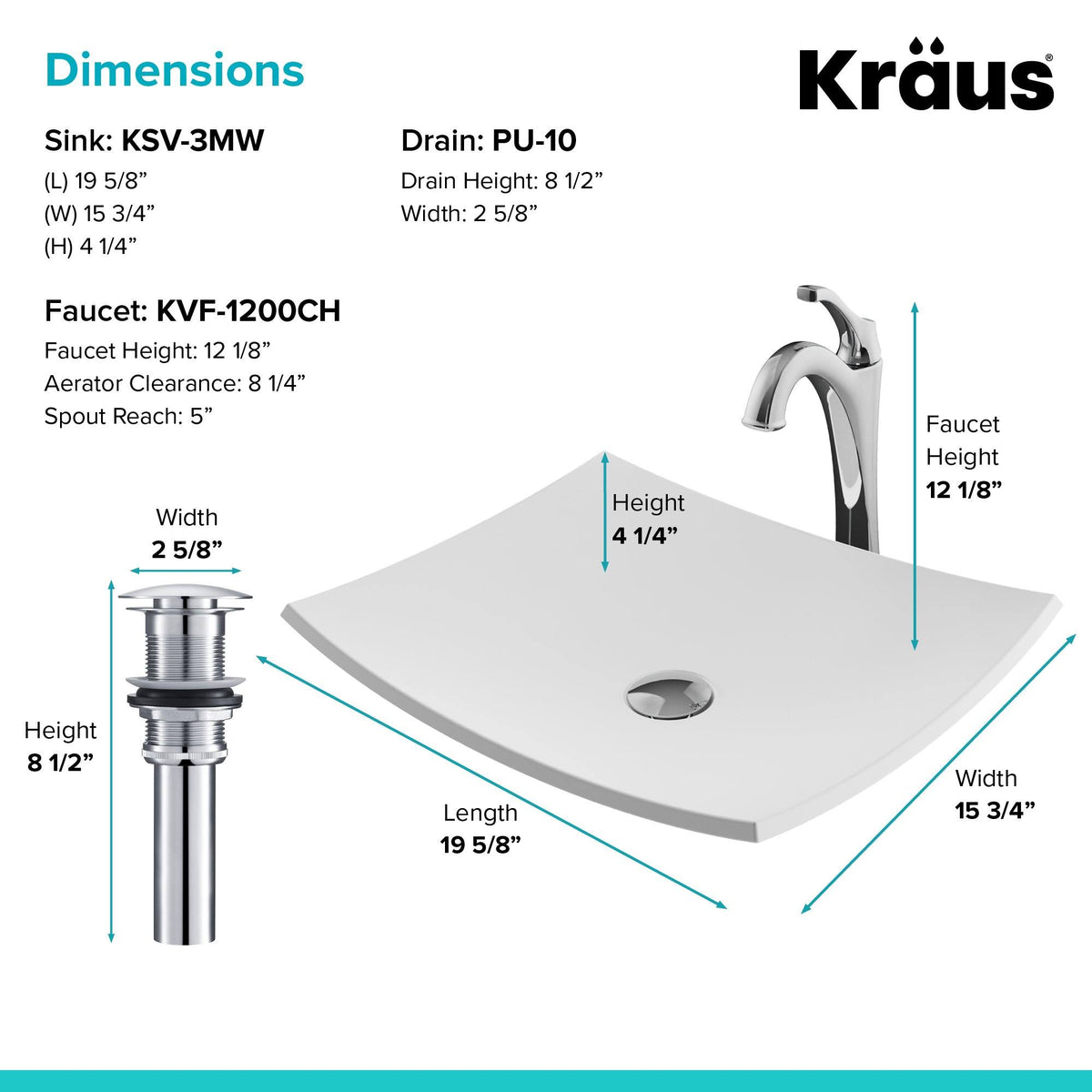 White Matte Solid Surface Rectangular Bathroom Vessel Sink and Faucet Combo Set with Pop-Up Drain M532216