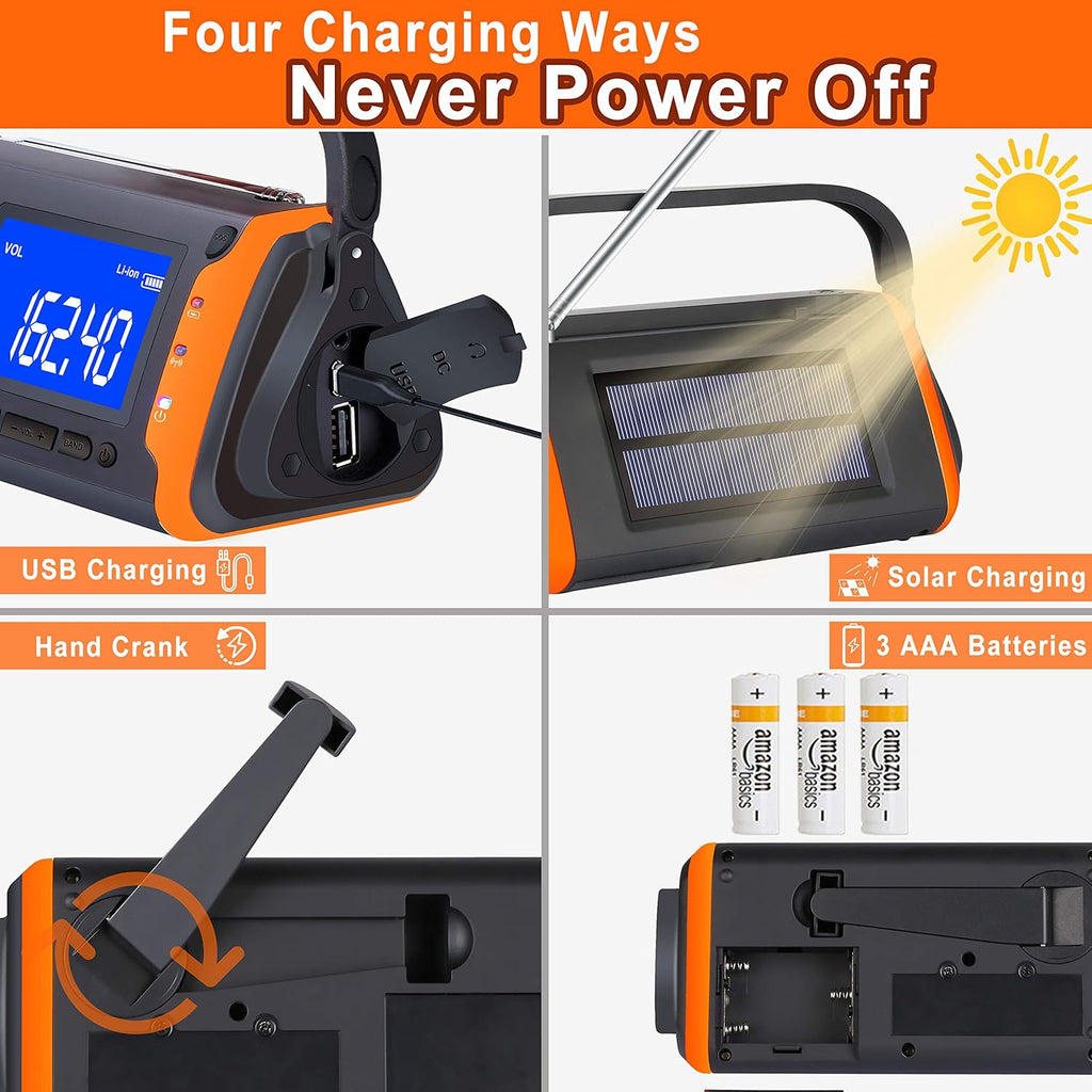 Solar Powered Hand Crank AM/FM/NOAA Weather Alert Radio with LED Flashlight V432257
