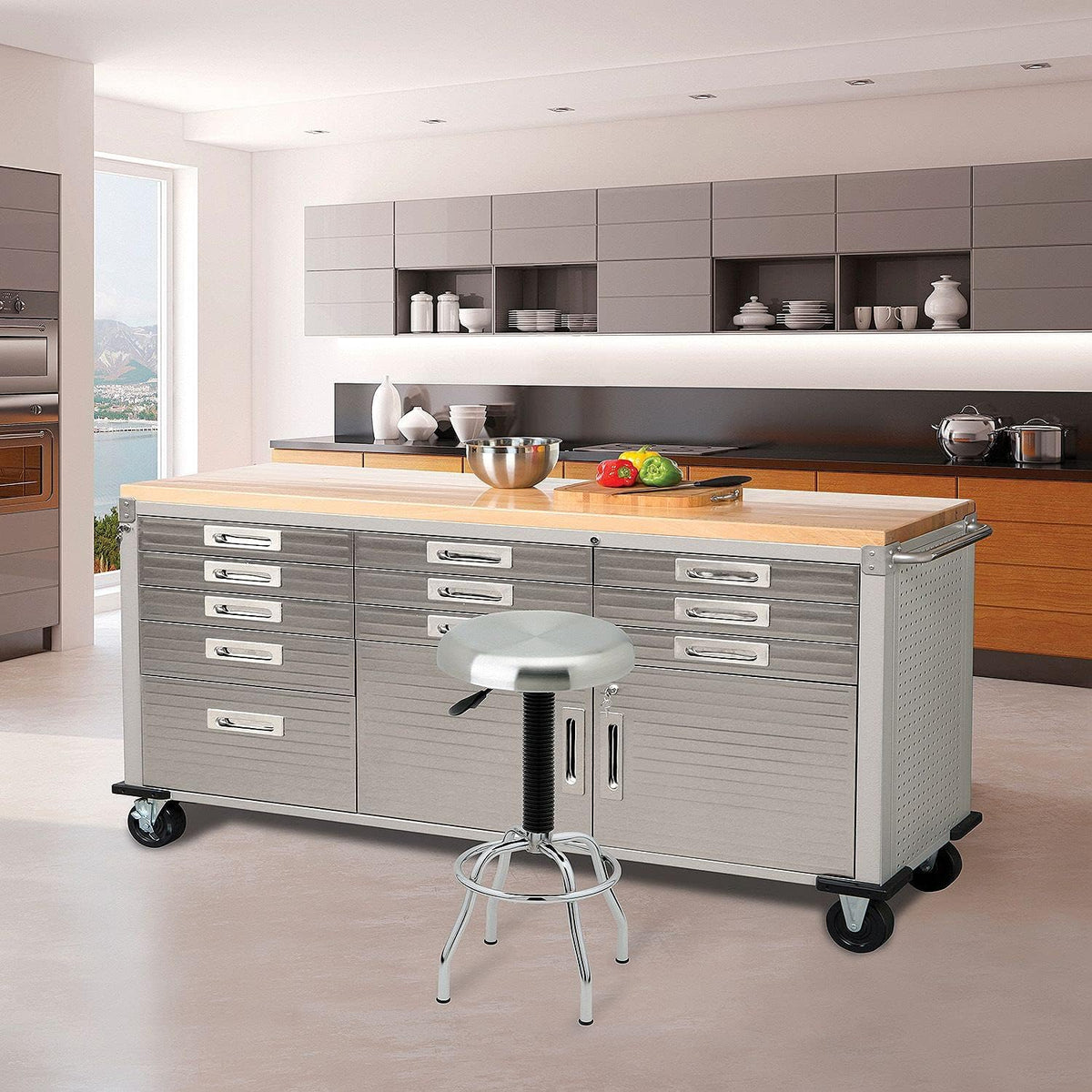 72 W x 20 D x 37.5 H Granite Grey Rolling Cabinet Workbench B960