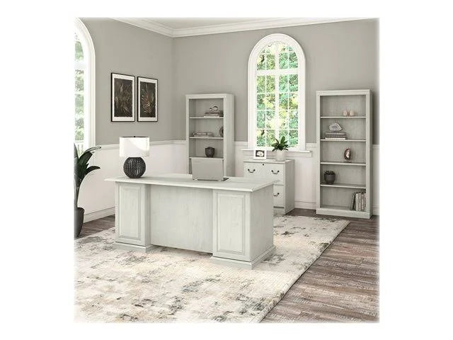 Linen White Oak Executive Desk with Drawers L990
