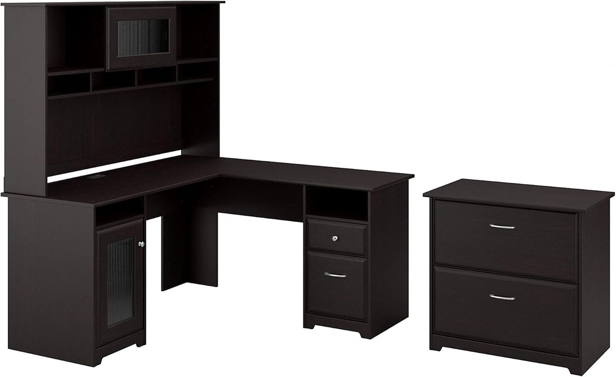 L Shaped Desk with Hutch and Lateral File Cabinet W6567