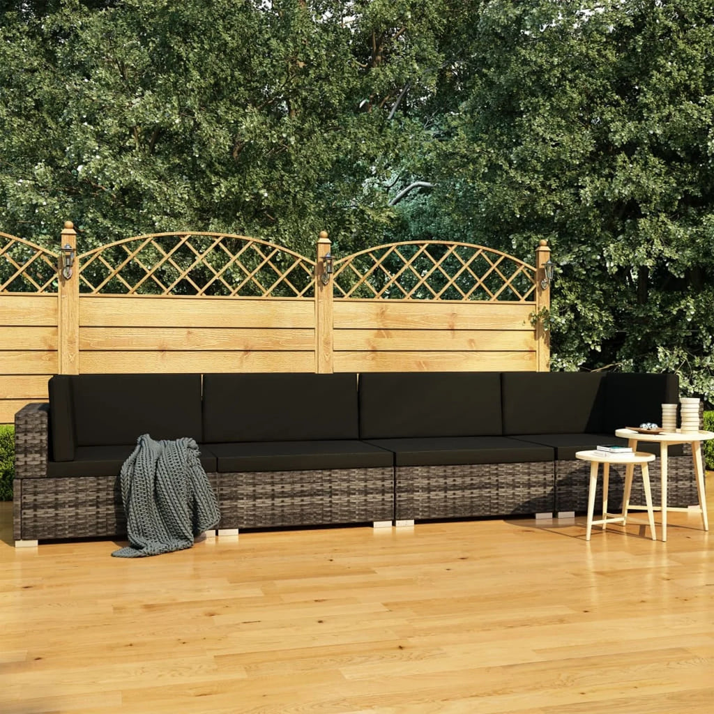 4 Piece Patio Sofa Set with Cushions Poly Rattan Gray A790