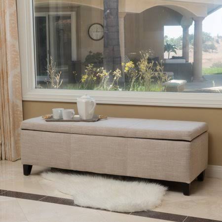 Light Beige Fabric Storage Ottoman Z119
