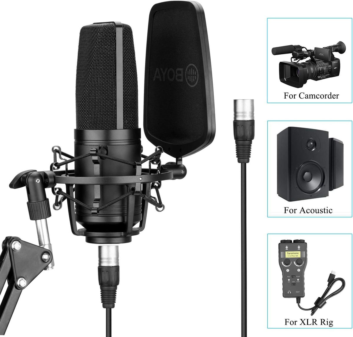 Large Diaphragm Multi-Pattern Studio Condenser Microphone with Shock Mount, Pop Filter, and XLR Cable M89248