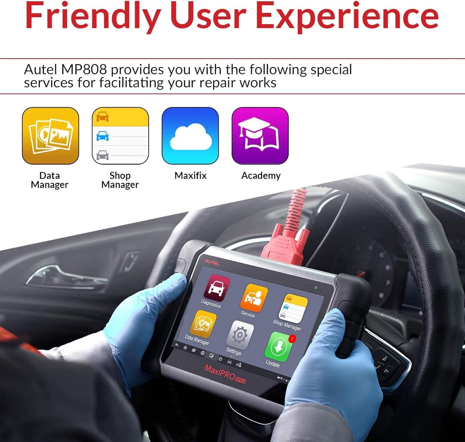 Autel MaxiPRO MP808 Automotive Diagnostic Scan Tool with All Systems Diagnoses, Bi-directional Control, 30+ Service Function, Key Coding and Injector Coding U368104