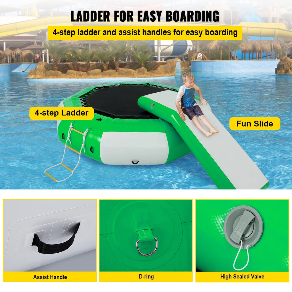 Inflatable Water Trampoline 10ft with Yellow Slide and 4-Step Ladder B37387