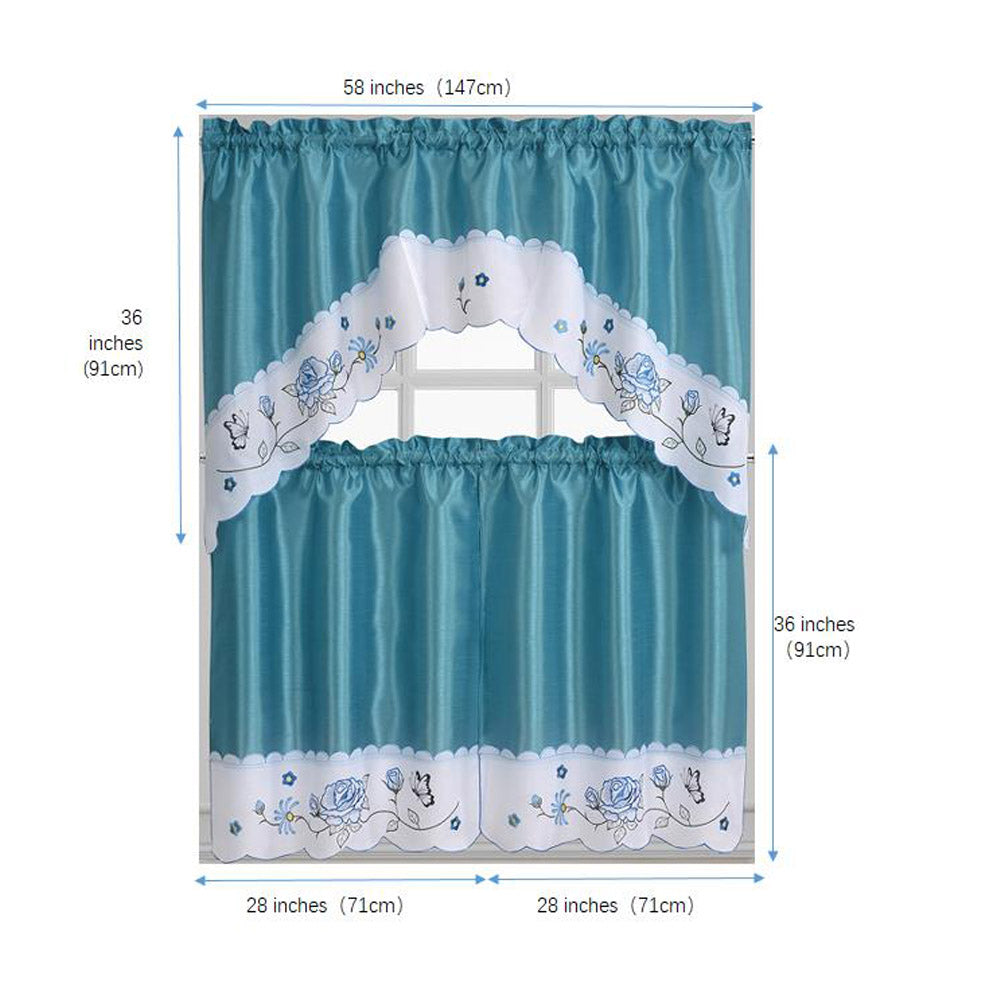 Turquoise 3-Piece Kitchen Curtain Tiers & Swag Set, 58x36 & 28x36 inches B288