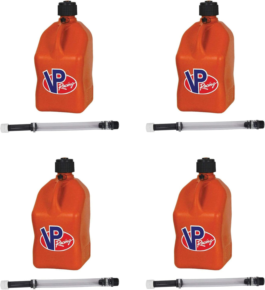 5 Gallon Square Plastic Utility Jug Red with 14 Inch Deluxe Hose (4 Pack) Q6229