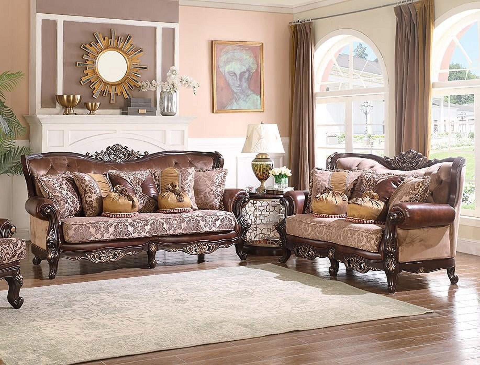 Cherry Finish Wood Sofa Set 3Pcs K821460