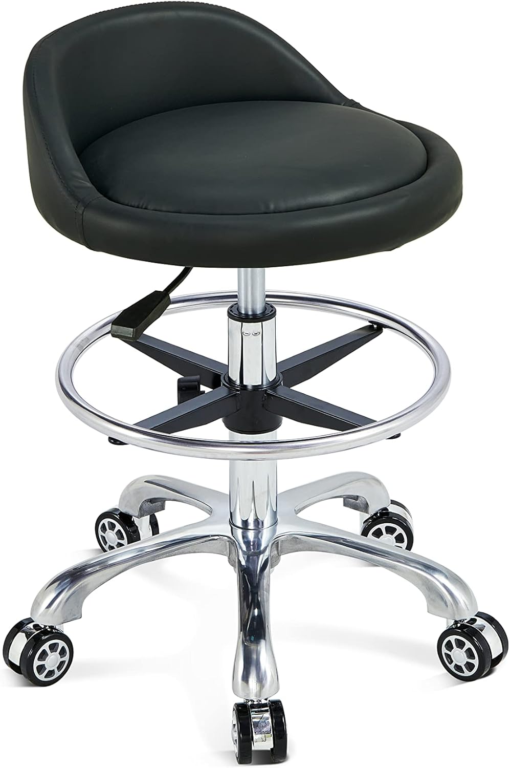 Black Height Adjustable Rolling Desk Stool with Backrest and Casters F134716