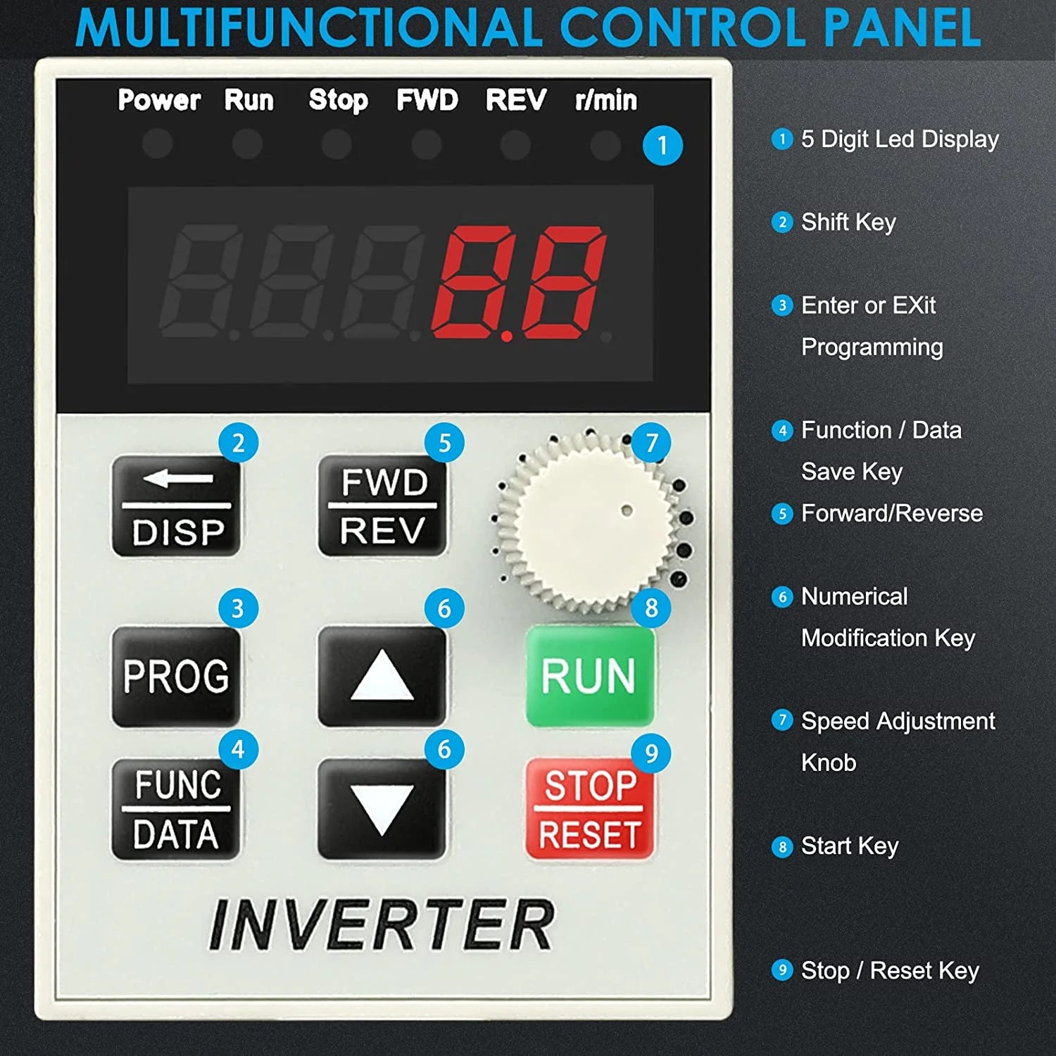 1.5kw 2HP 8A VFD Inverter Single Phase to 3 Phase Frequency Converter I10334