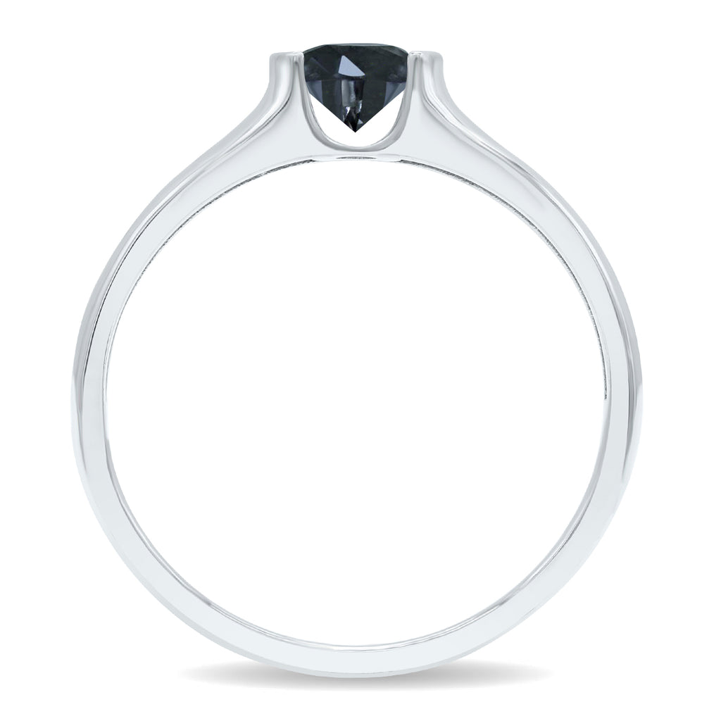 10K White Gold Half Bezel Black Diamond Solitaire Ring D66065