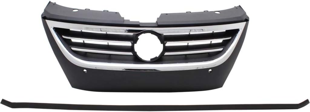 Primed Black Plastic Grille Assembly with Chrome Molding and Distance Sensor Hole P5520
