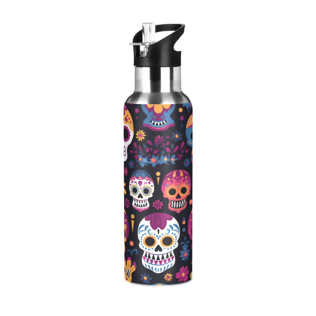 Colorful Skeletons Skulls Stainless Steel Insulated Water Bottle with Straw Lid V436