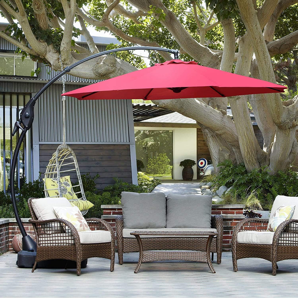 Brick Red Aluminum Offset Umbrella with Base Q853182