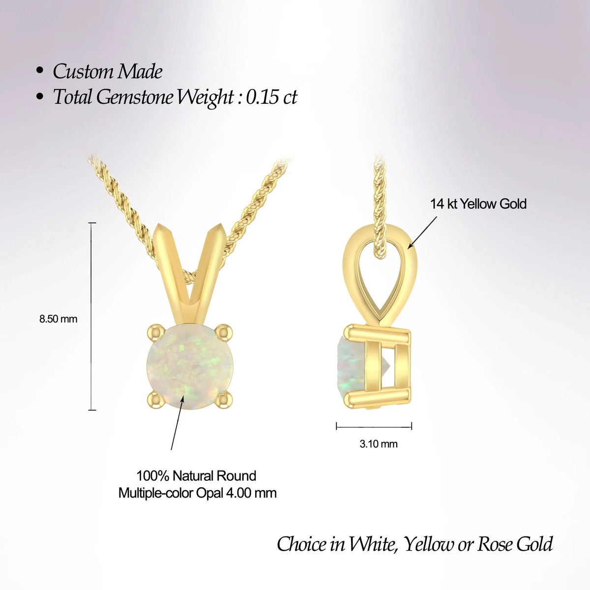 14K Yellow Gold Opal Solitaire Pendant Necklace O399