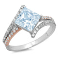 18k White Gold Princess Cut Blue Simulated Diamond Engagement Ring Size 3.5 P618