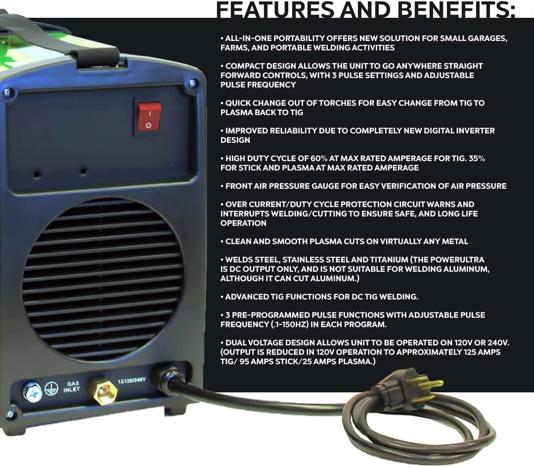 Multi Process Welder TIG Stick Pulse Plasma Cutter Dual Voltage 110v/220v D73411