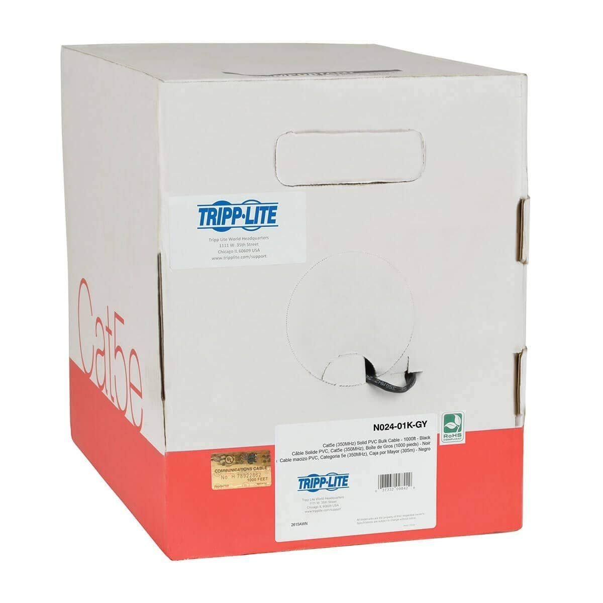 Cat5e 350 MHz Bulk Solid-Core Plenum-Rated PVC Cable Gray 1000 ft. Y193473