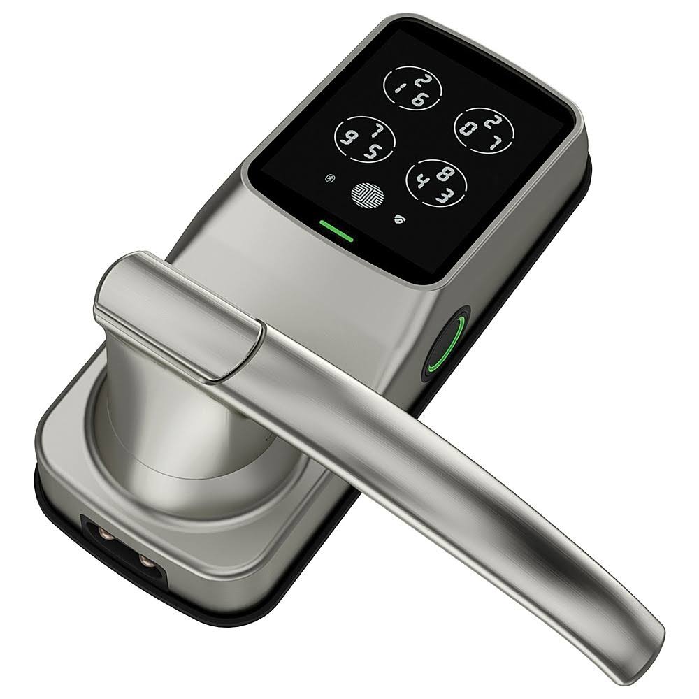 Satin Nickel Smart Touchscreen Door Latch Lock with Fingerprint and Bluetooth R4464