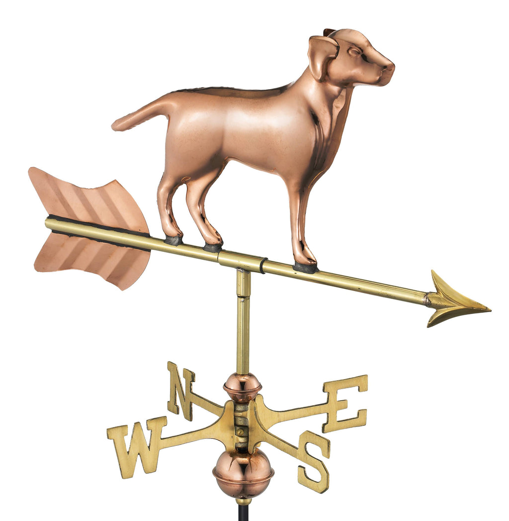 Polished Copper Labrador Retriever Weathervane Roof Mount I4583