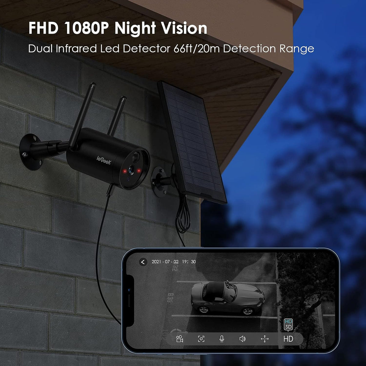 Solar Security Camera Wireless Outdoor 1080p Night Vision A312