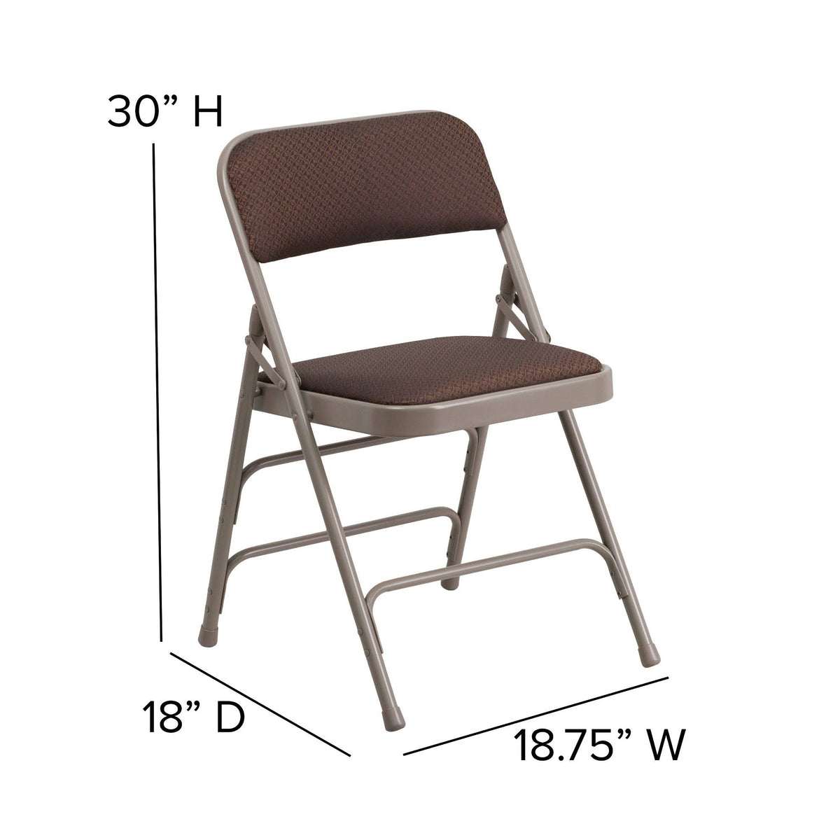 Curved Triple Braced Double Hinged Brown Patterned Fabric Metal Folding Chair C327