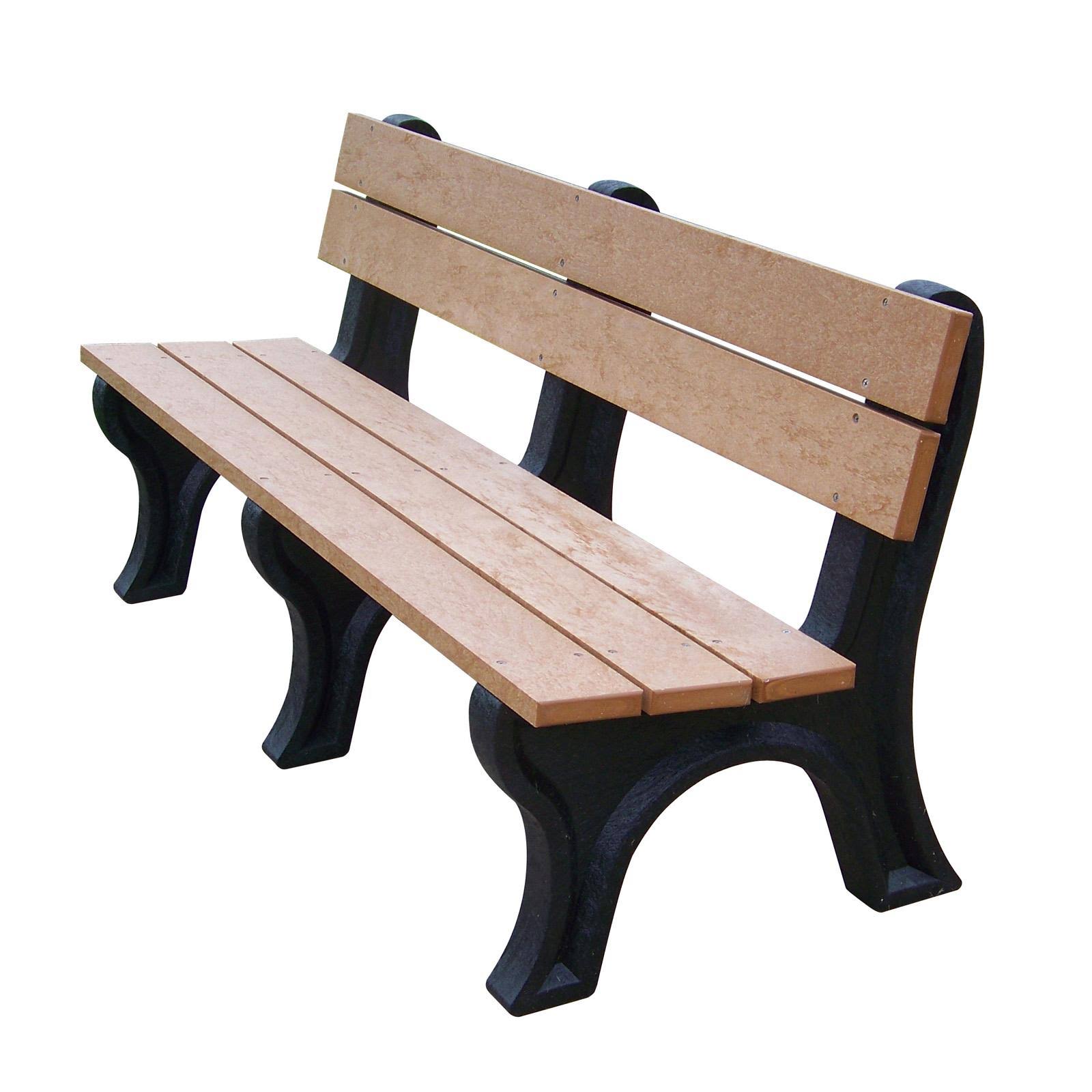 Beige Recycled Plastic Commercial Bench with Back C868653