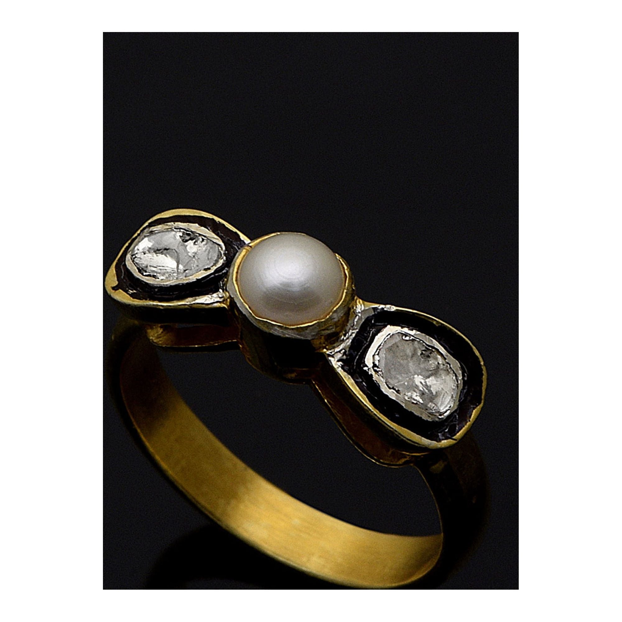 0.50 CTW Diamond Polki Ring 925 Sterling Silver with Black Enamel Z809080